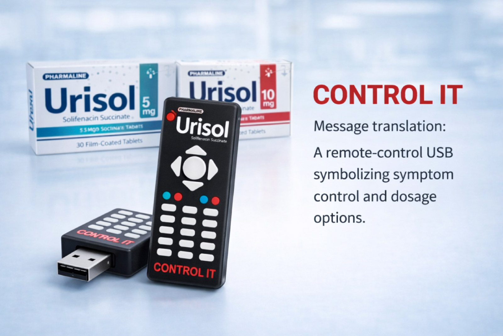 Urisol remote control USB translating the campaign message into a physical communication tool